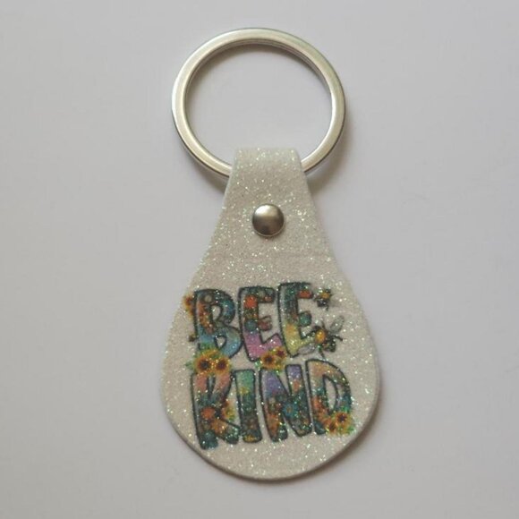 Bee Kind Faux Leather keychain Keyfob Glitter Purse Charm - Picture 1 of 5